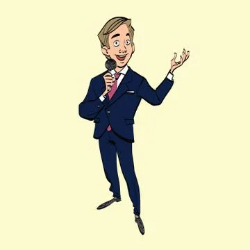 Broadcaster, journalist or singer with microphone Stock Illustration