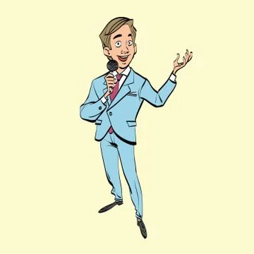 Broadcaster, journalist or singer with microphone Stock Illustration