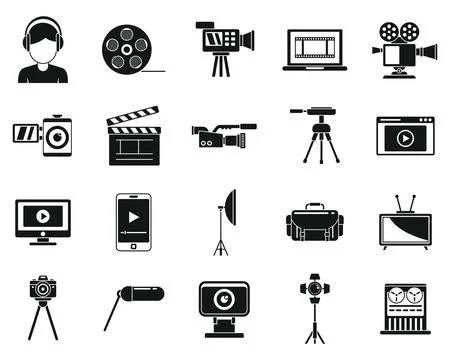 Broadcasting cameraman icons set, simple style 스톡 일러스트