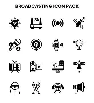 Broadcasting DuoTone Set Icons Pack Stock Illustration