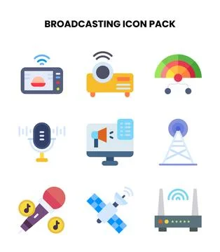 Broadcasting Flat Bundle Icons Pack 库存插图
