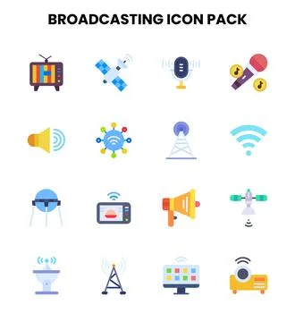 Broadcasting Flat Design Icons Pack Stock Illustration