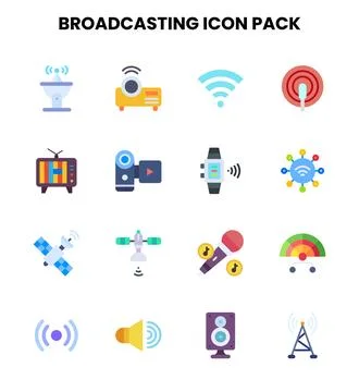 Broadcasting Flat Icons Pack Stock Illustration