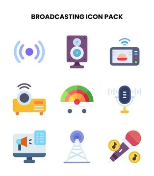 Broadcasting Flat Scalable Icons Pack 库存插图