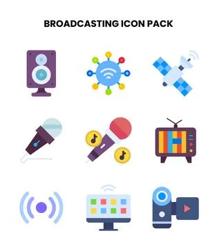 Broadcasting Flat UI Icons Pack 스톡 일러스트