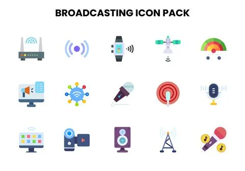 Broadcasting Flat Vector Icons Pack Stock Illustration