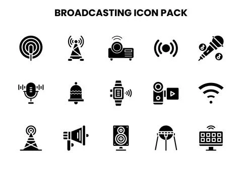 Broadcasting Glyph Collection Icons Pack 스톡 일러스트
