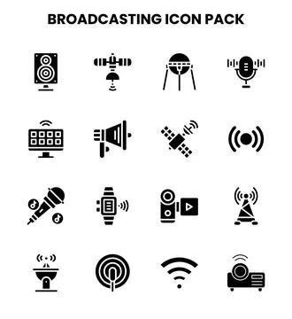 Broadcasting Glyph Design Icons Pack Stock Illustration
