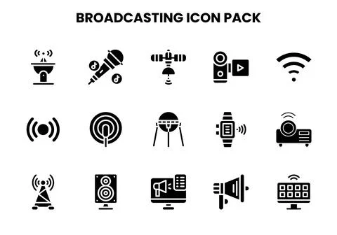 Broadcasting Glyph Graphics Icons Pack 스톡 일러스트