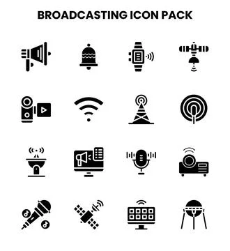 Broadcasting Glyph Icons Pack Stock Illustration