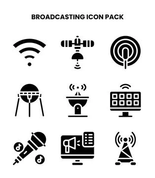 Broadcasting Glyph Icons Pack 스톡 일러스트