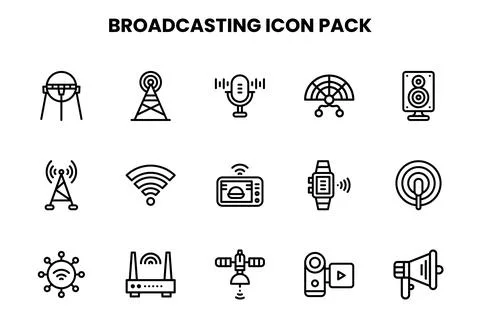 Broadcasting Line Icons Pack Illustrazione stock