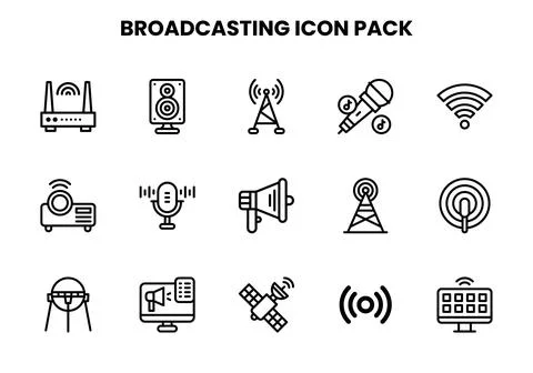 Broadcasting Line Set Icons Pack 스톡 일러스트
