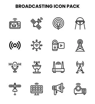 Broadcasting Line Set Icons Pack Ilustración de archivo