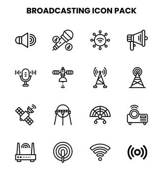 Broadcasting Line UI Icons Pack Stock Illustration