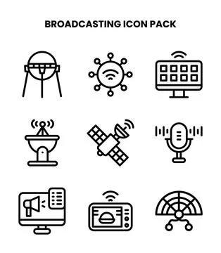 Broadcasting Line Vector Icons Pack 스톡 일러스트