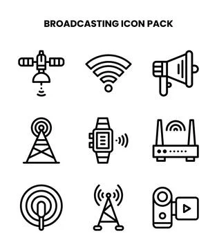 Broadcasting Line Vector Icons Pack 스톡 일러스트