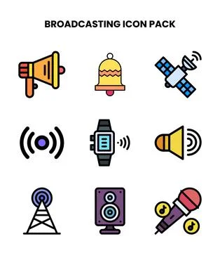 Broadcasting Lineal Color Vector Icons Pack Illustrazione stock