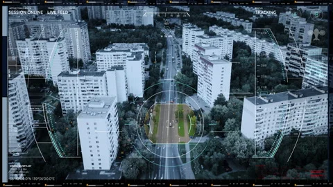 Broadcasting the Live Footage from the Drone Chasing the Dangerous Suspect Car Video stock 154333179