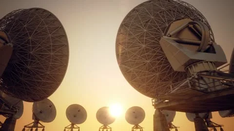 Broadcasting receiving space communication satellite dishes technology Stock Footage 21486797