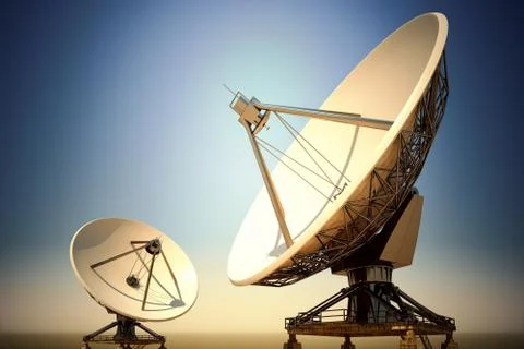 Broadcasting receiving space communication satellite dishes Extraterrestrial UFO Stock Illustration