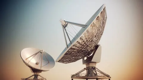 Broadcasting, receiving space telescopes satellite dishes. Extraterrestrial UFO Stockbeeldmateriaal 21358238