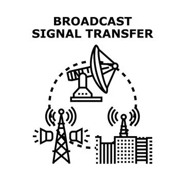Broadcasting signal transfer communication network connecting city Illustration