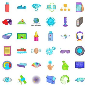 Broadcasting technology icons set, cartoon style イラスト素材