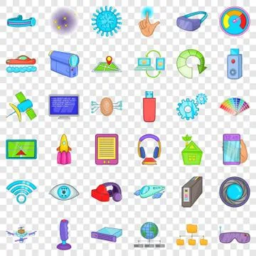 Broadcasting technology icons set, cartoon style Stock Illustration