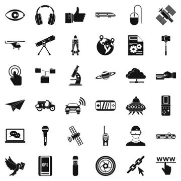 Broadcasting technology icons set, simple style 스톡 일러스트