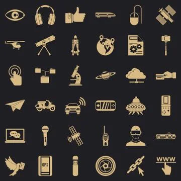 Broadcasting technology icons set, simple style Stock Illustration