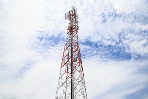 Broadcasting tower with cloudy sky Stock Photos