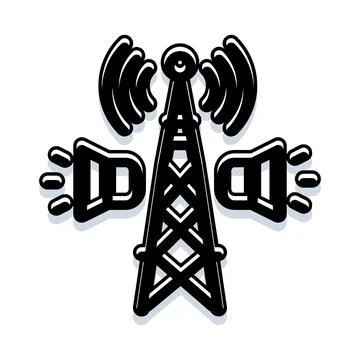 Broadcasting tower transmitting signal and sound waves Stock Illustration