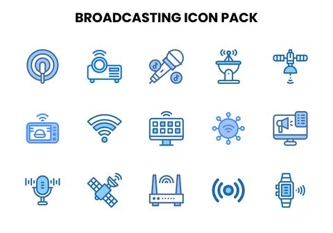 Broadcasting Two Colour Design Icons Pack Stock Illustration