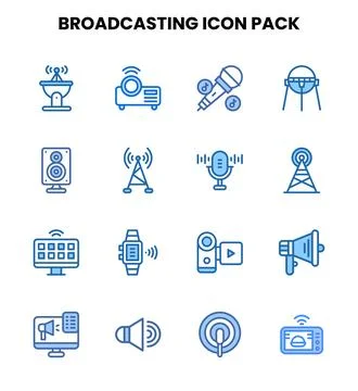 Broadcasting Two Colour Icons Pack Illustrazione stock