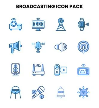 Broadcasting Two Colour Icons Pack Illustration
