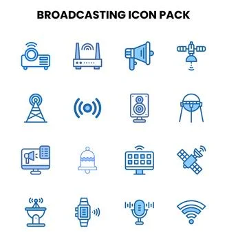 Broadcasting Two Colour Icons Pack Stockillustratie