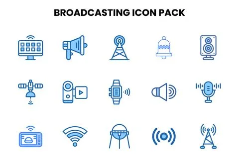 Broadcasting Two Colour Scalable Icons Pack 스톡 일러스트