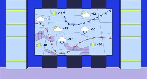 Broadcasting weather forecast map studio flat illustration Illustrazione stock