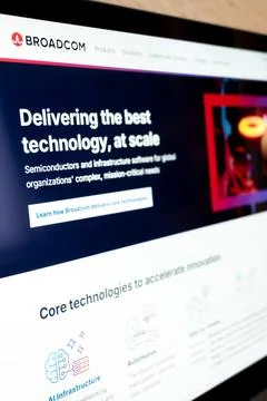 Broadcom company website showcasing technology and innovation Stock Photos