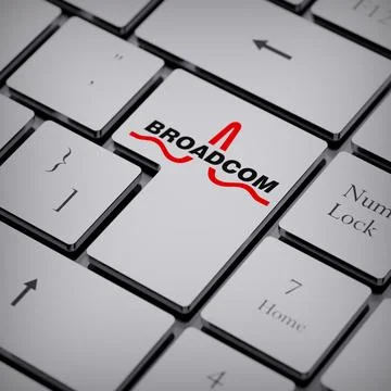 Broadcom logo notebook keycap 3d illustration stock market editorial Stock Photos