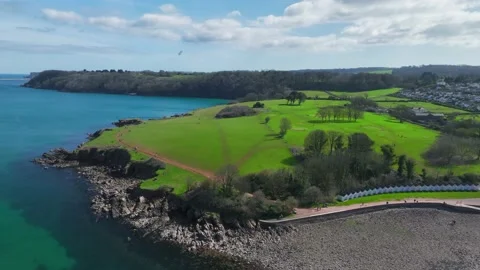 Broadsands Beach from a drone, Paignton, Devon, England Stock Footage 236393111