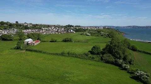 Broadsands, S. Devon, England: DRONE VIEWS: Neolithic tomb &amp; Viaduct Stock Footage 241727987