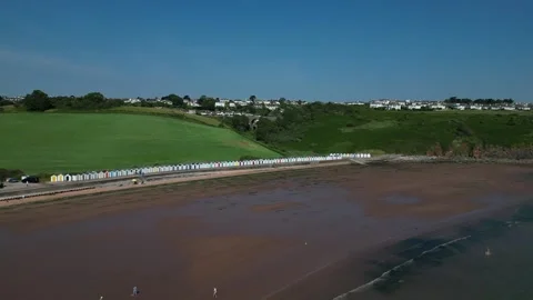 Broadsands, South Devon, England: DRONE VIEWS: Broadsands Beach &amp; Tourists Stock Footage 243766757