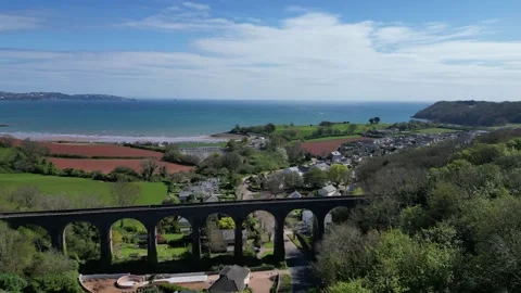 Broadsands, South Devon, England: DRONE VIEWS: Isambard Kingdom Brunel viaduct Stock Footage 273290177