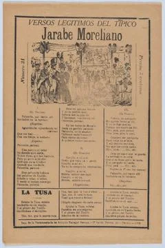 Broadsheet with songs for a Mexican courtship dance called the 'Jarabe More.. Stock Photos