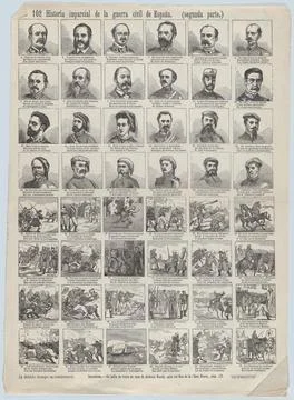 Broadside with 48 scenes telling the 'impartial' story of the civil war in .. Stock Photos