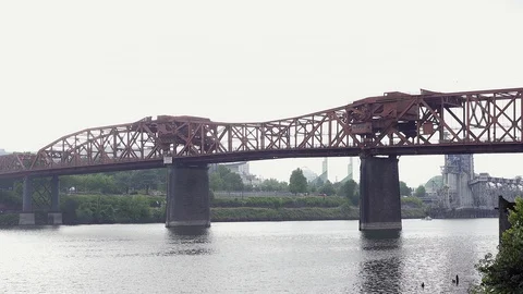 Broadway Bridge up for Navy ship - 4K Stock Footage 107997366