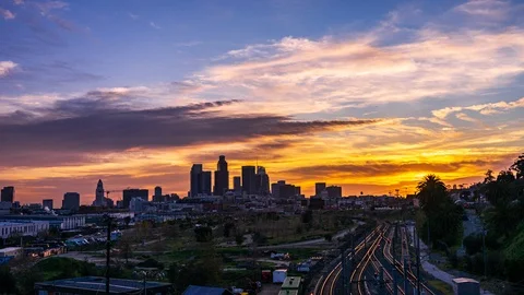 BROADWAY bRIDGE Sunset train 6 sec int 450 pics 01-30-20 h264-420 4KUHD 29.9 Stock Footage 124260327