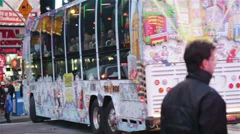 The Broadway Bus in Times Square Manhattan, New York Stock Footage 24198020